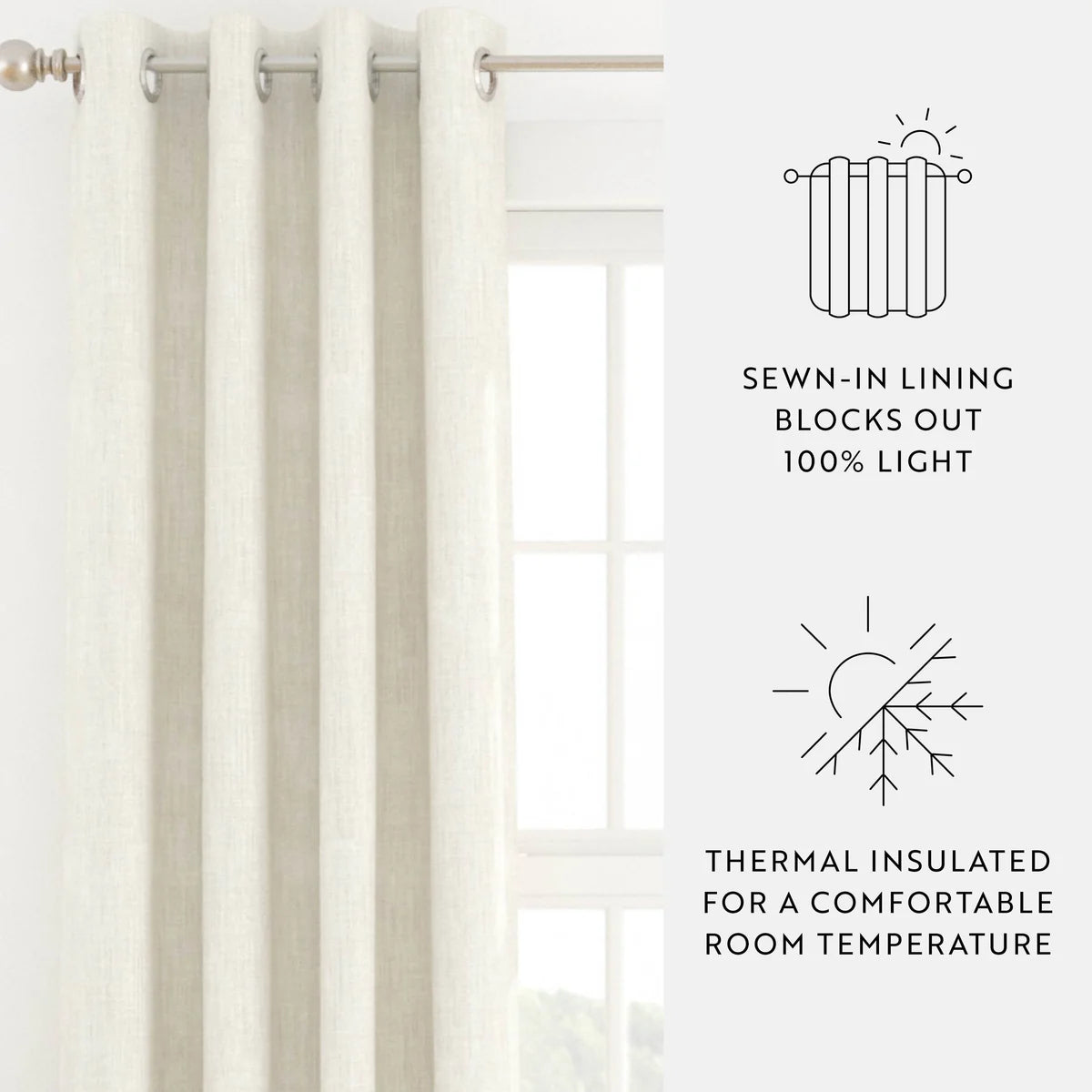 Thermal-Insulated Grommet Curtains - 100% Black Out - 2 Panels