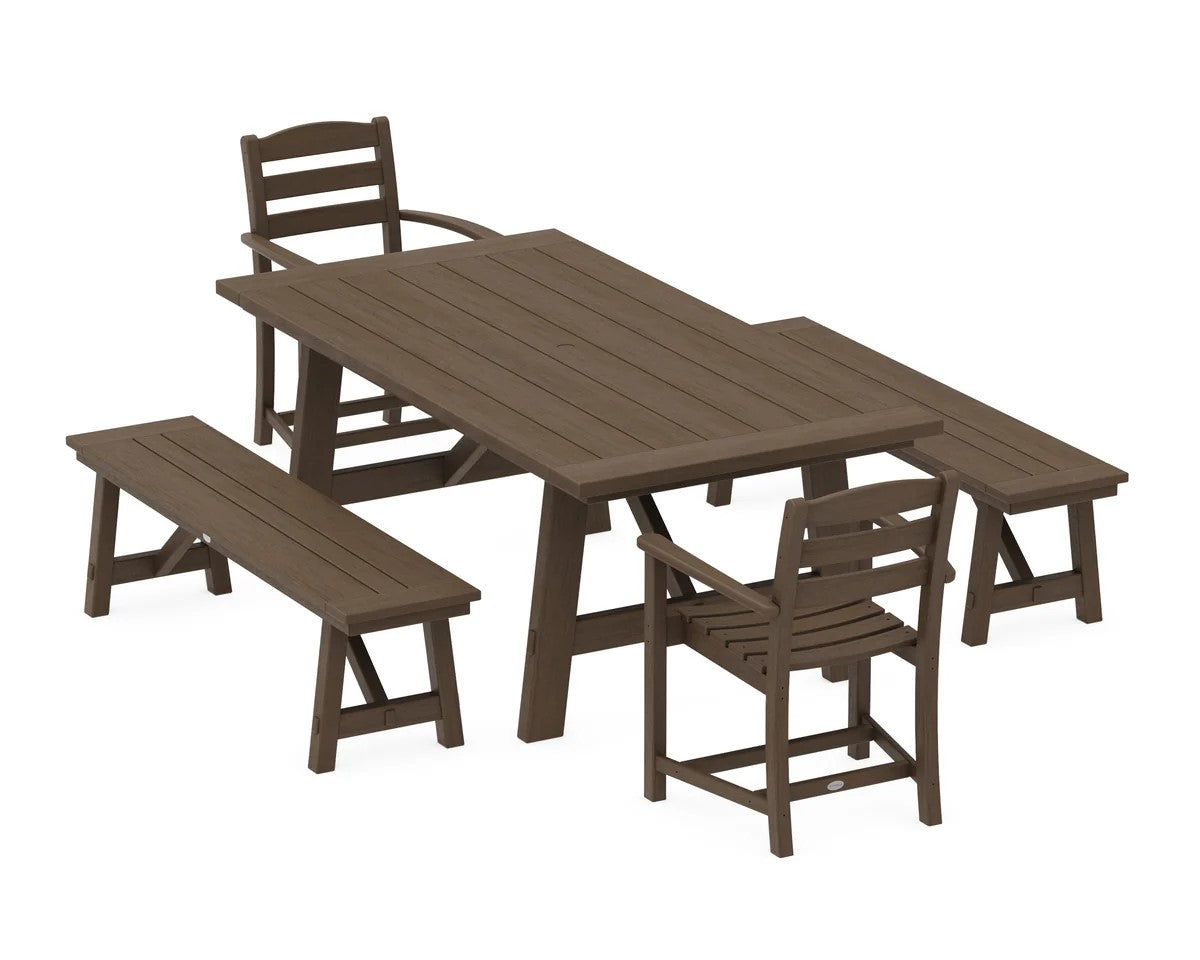 Polywood - La Casa Cafe 5-Piece Rustic Farmhouse Dining Set with Benches - FREE SHIPPING