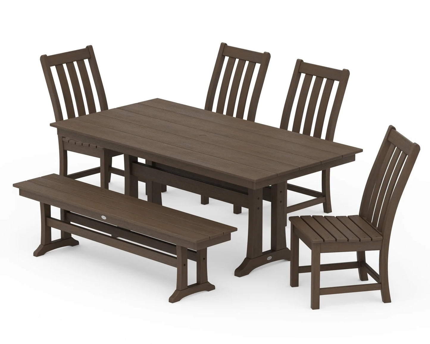 Polywood - Vineyard Side Chair 6-Piece Farmhouse Dining Set with Trestle Legs & Bench - FREE SHIPPING