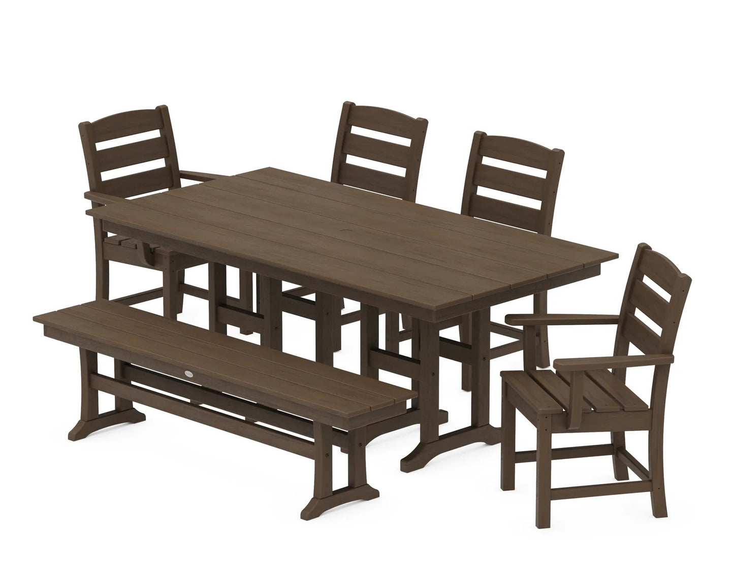 Polywood - Lakeside 6-Piece Farmhouse Dining Set with Bench - FREE SHIPPING