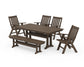 Polywood - Vineyard 6-Piece Folding Chair Farmhouse Dining Set with Trestle Legs & Bench - FREE SHIPPING