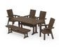 Polywood - Modern Curveback Adirondack 6-Piece Farmhouse Dining Set with Trestle Legs & Bench - FREE SHIPPING