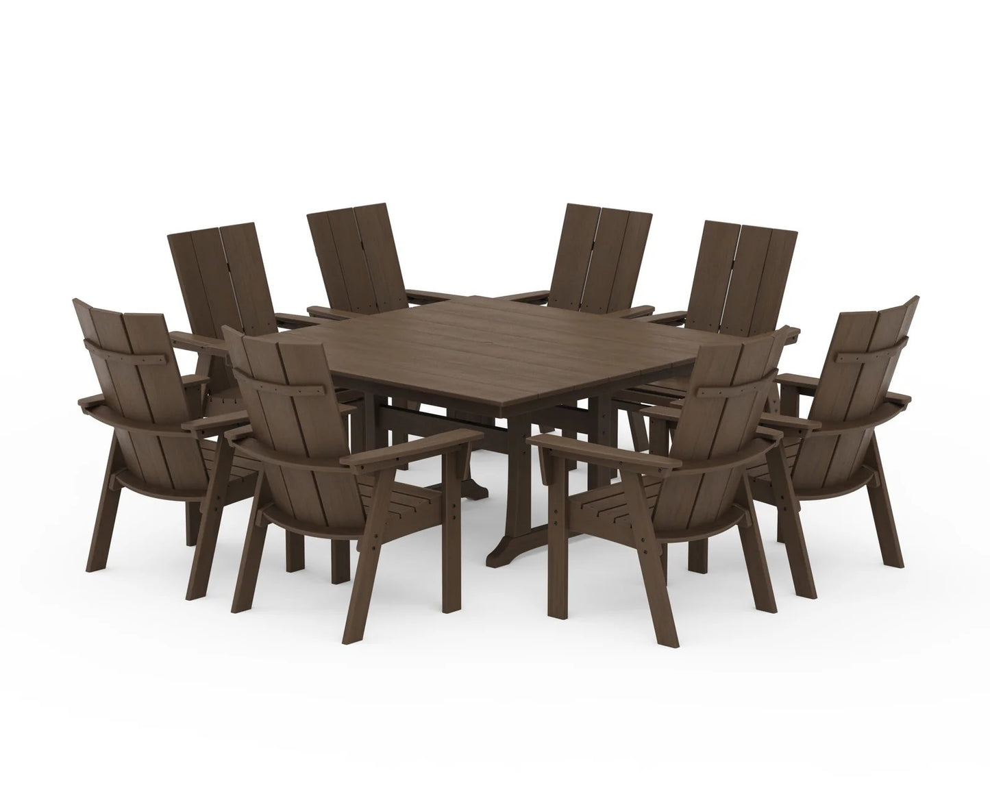 Polywood - Modern Curveback Adirondack 9-Piece Farmhouse Trestle Dining Set - FREE SHIPPING