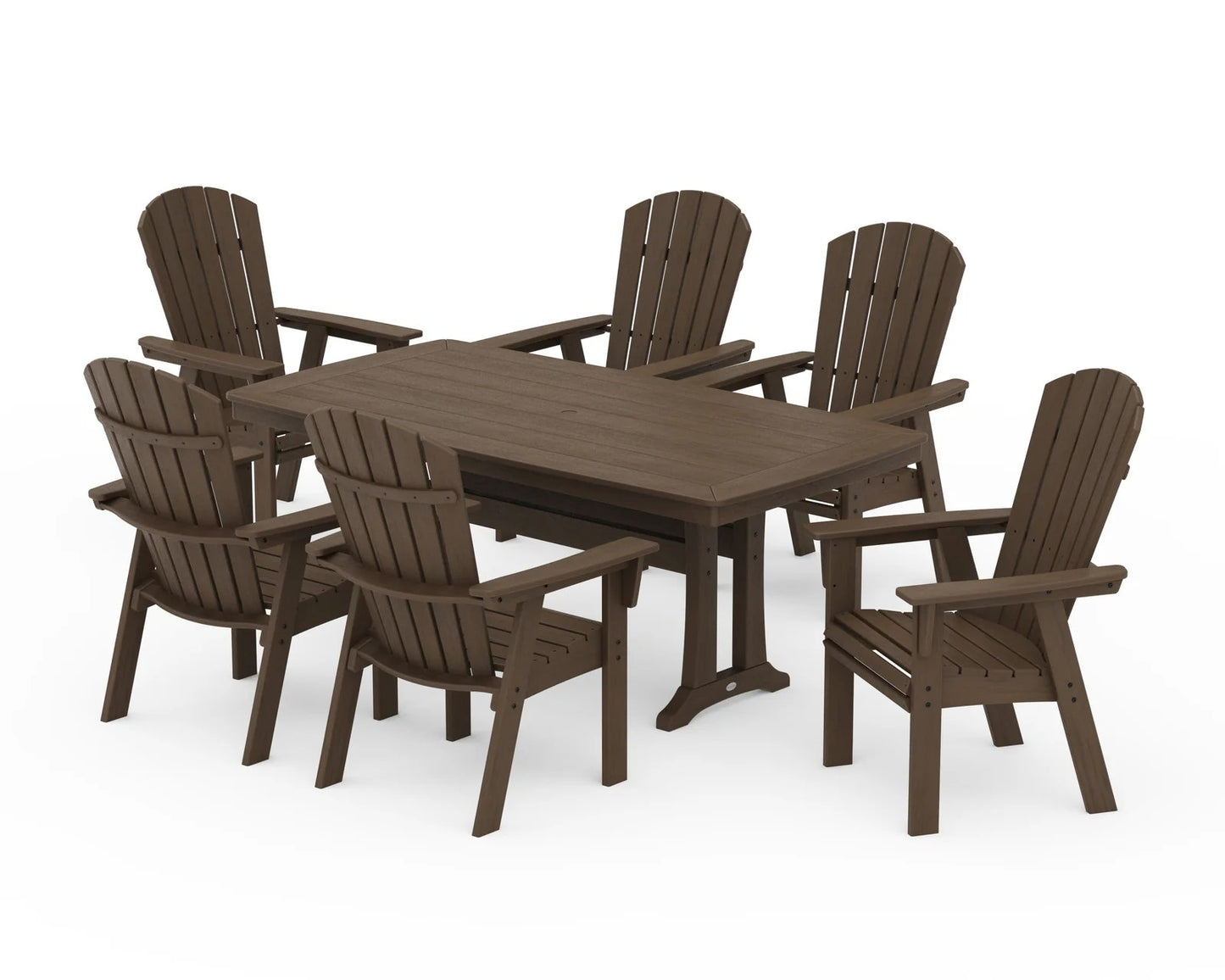 Polywood - Nautical Curveback Adirondack 7-Piece Dining Set with Trestle Legs - FREE SHIPPING