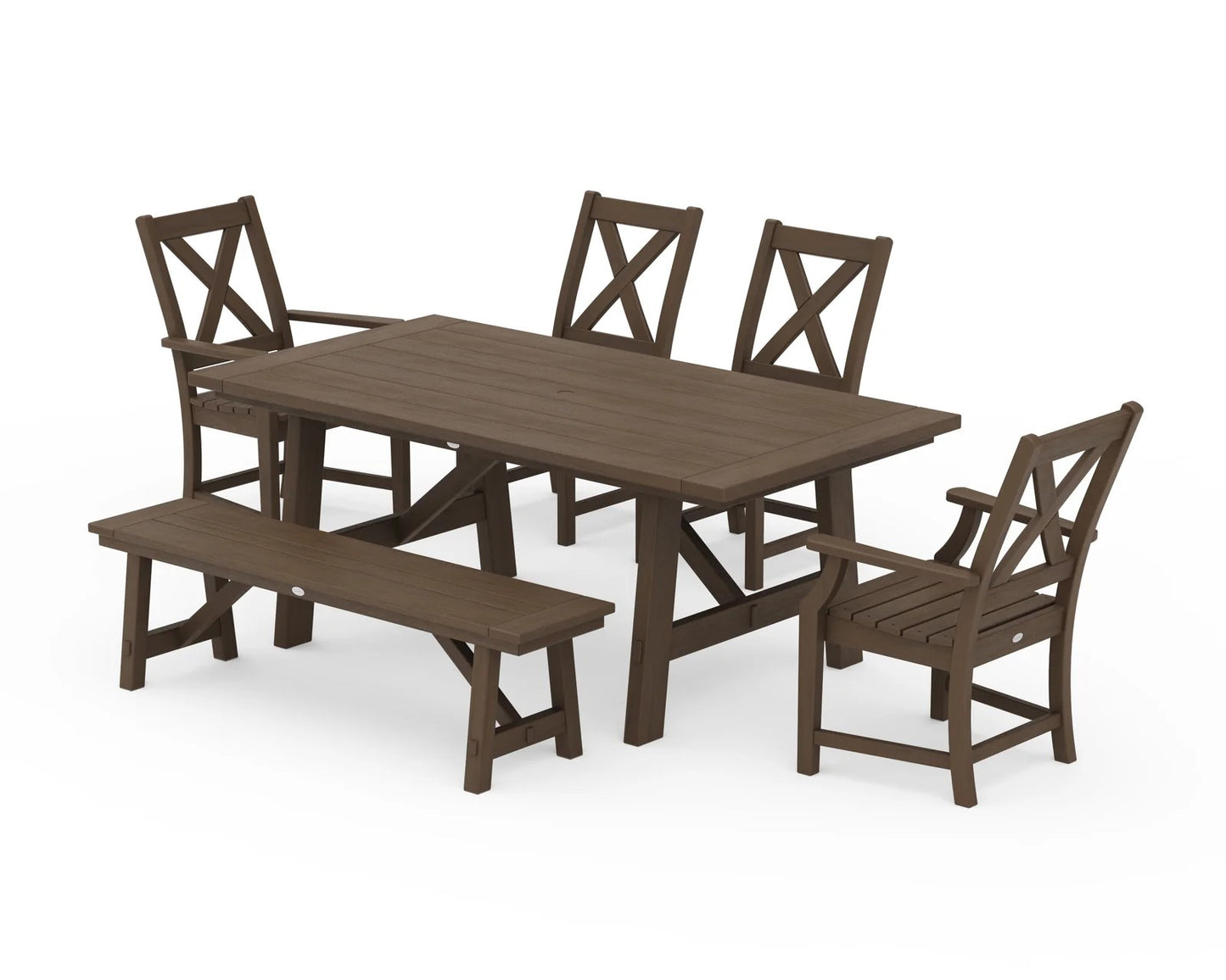 Polywood - Braxton 6-Piece Rustic Farmhouse Arm Chair Dining Set with Bench - FREE SHIPPING