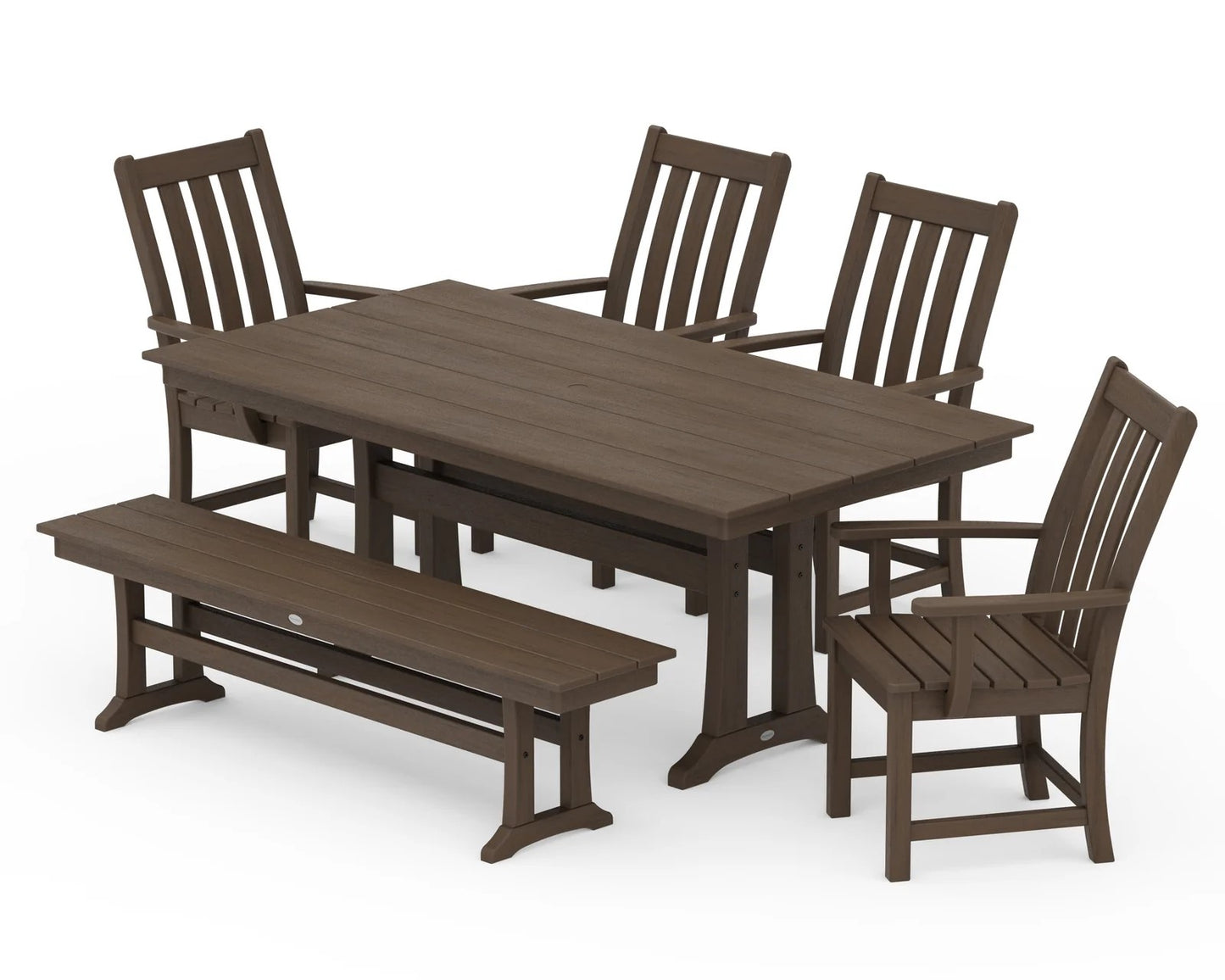 Polywood - Vineyard 6-Piece Arm Chair Farmhouse Dining Set with Trestle Legs & Bench - FREE SHIPPING