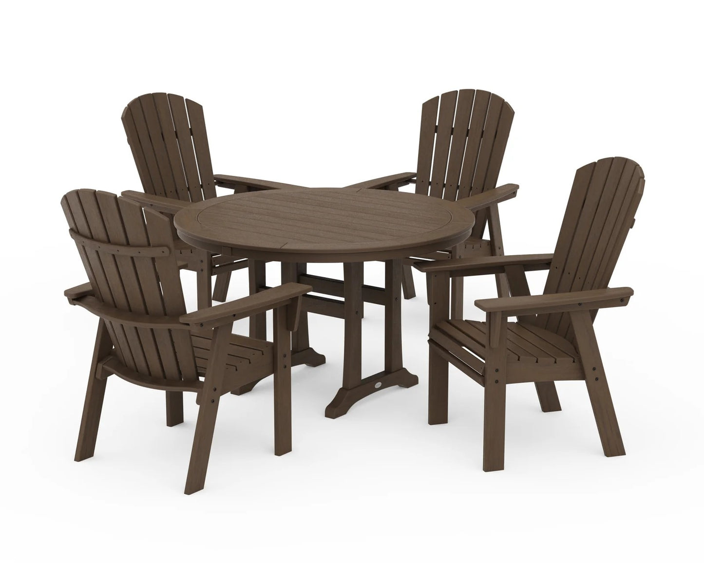 Polywood - Nautical Curveback Adirondack 5-Piece Round Dining Set with Trestle Legs - FREE SHIPPING