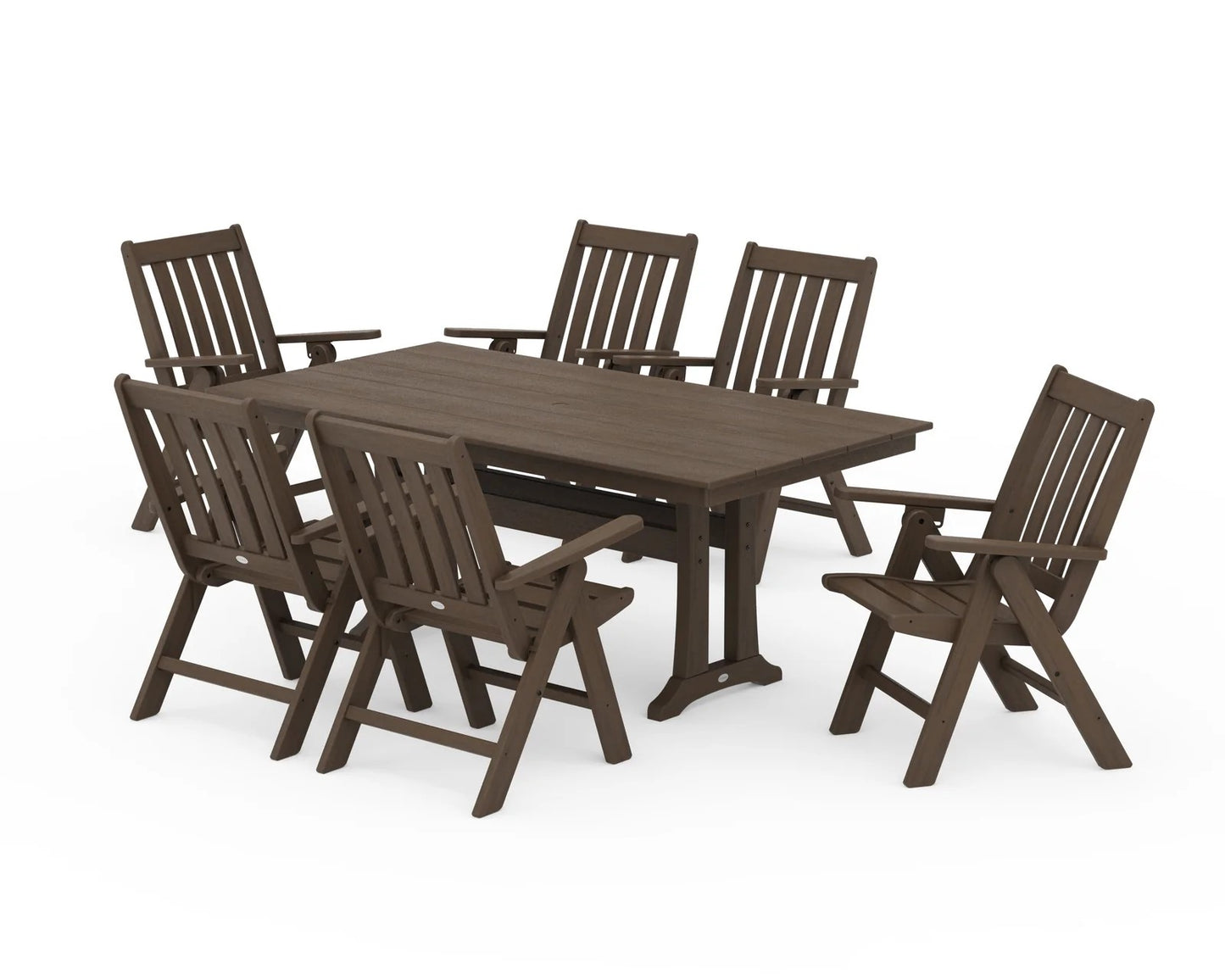 Polywood - Vineyard Folding Chair 7-Piece Farmhouse Dining Set with Trestle Legs - FREE SHIPPING