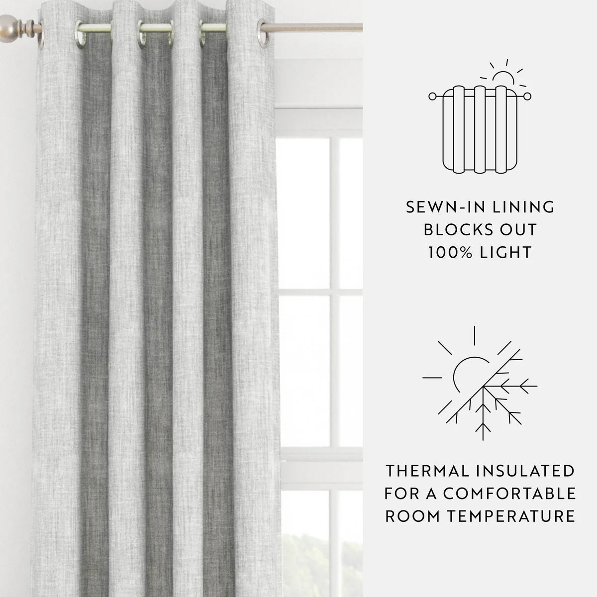 Thermal-Insulated Grommet Curtains - 100% Black Out - 2 Panels