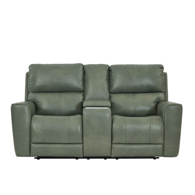 Leather Italia - Laredo Console Loveseat in Sage Moss