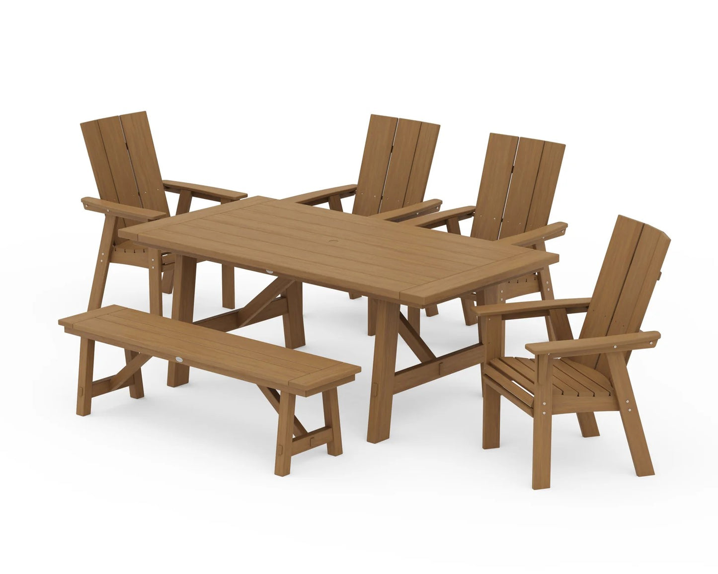 Polywood - Modern Curveback Adirondack 6-Piece Rustic Farmhouse Dining Set with Bench - FREE SHIPPING