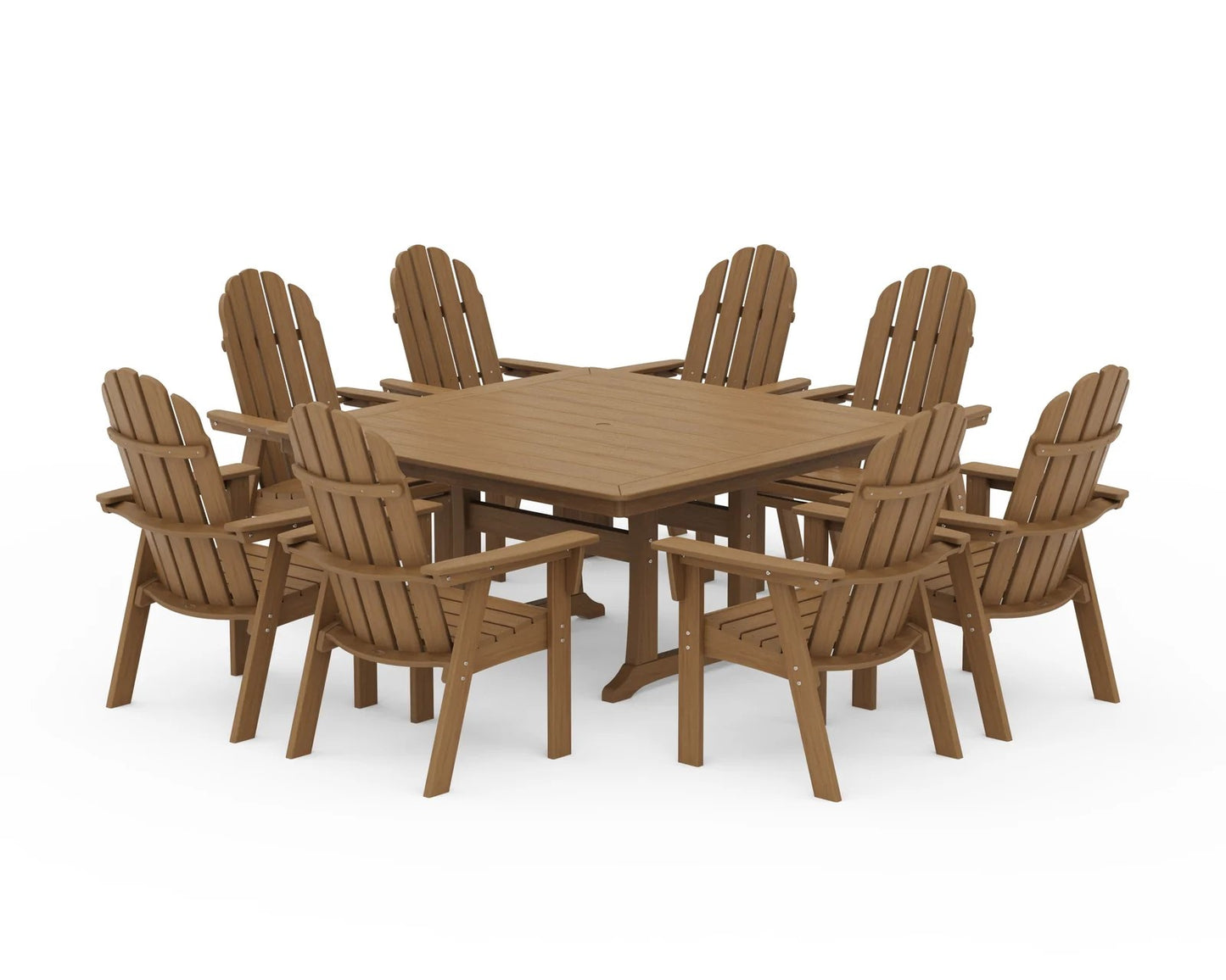 Polywood - Vineyard Curveback Adirondack 9-Piece Nautical Trestle Dining Set - FREE SHIPPING