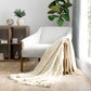Slub-Yarn Basketweave Throw Blanket with Fringed Edges