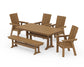 Polywood - Modern Curveback Adirondack 6-Piece Farmhouse Dining Set with Trestle Legs & Bench - FREE SHIPPING