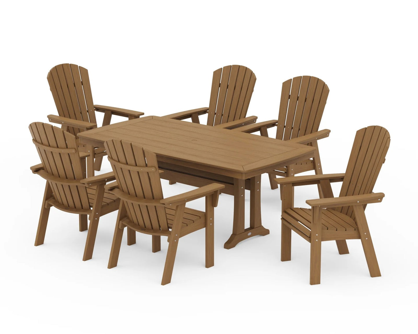 Polywood - Nautical Curveback Adirondack 7-Piece Dining Set with Trestle Legs - FREE SHIPPING