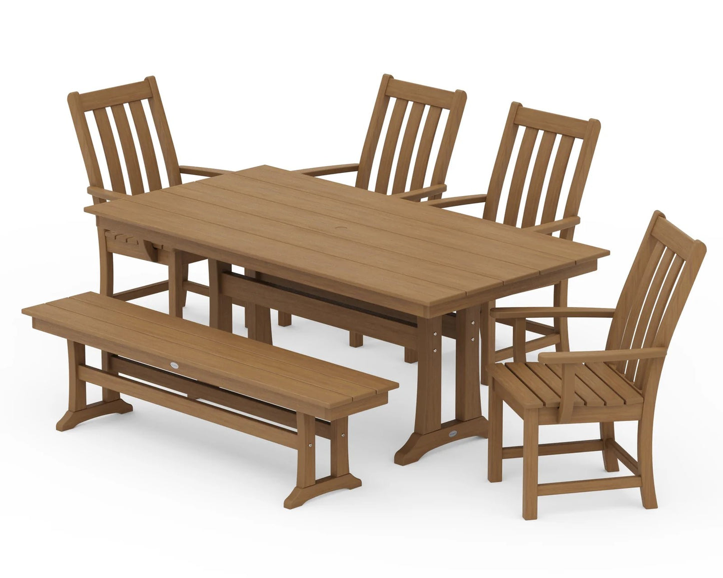 Polywood - Vineyard 6-Piece Arm Chair Farmhouse Dining Set with Trestle Legs & Bench - FREE SHIPPING