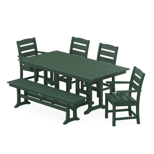 POLYWOOD - Lakeside 6-Piece Farmhouse Dining Set with Bench - FREE SHIPPING
