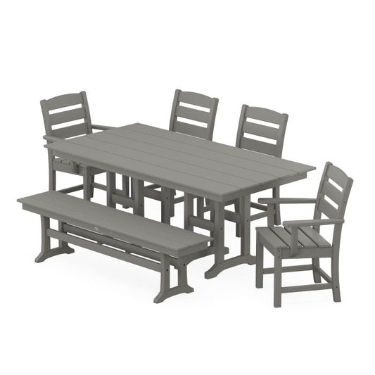 Polywood - Lakeside 6-Piece Farmhouse Dining Set with Bench - FREE SHIPPING