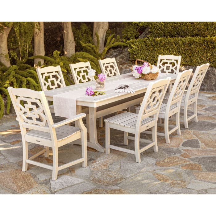 POLYWOOD  Chinoiserie 9-Piece Dining Set with Trestle Legs - FREE SHIPPING