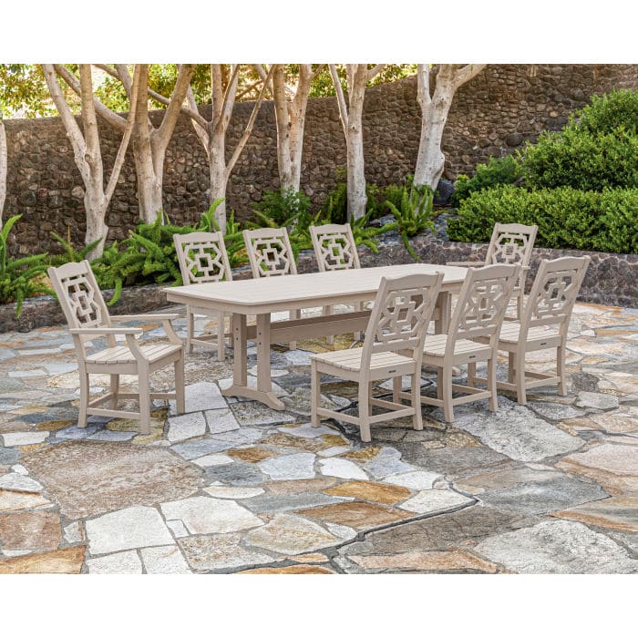 POLYWOOD  Chinoiserie 9-Piece Dining Set with Trestle Legs - FREE SHIPPING