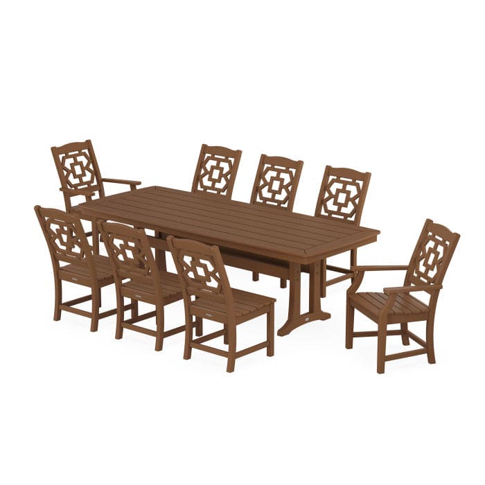 POLYWOOD  Chinoiserie 9-Piece Dining Set with Trestle Legs - FREE SHIPPING