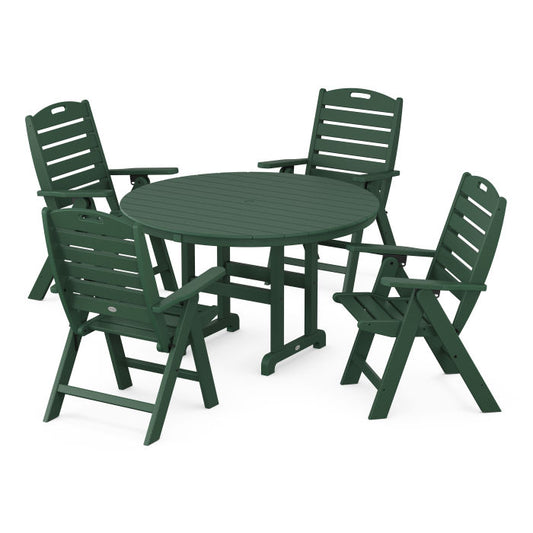 POLYWOOD - Nautical Folding Chair 5-Piece Round Farmhouse Dining Set - FREE SHIPPING