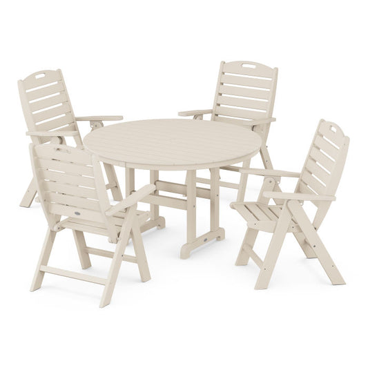 Polywood - Nautical Folding Chair 5-Piece Round Farmhouse Dining Set - FREE SHIPPING