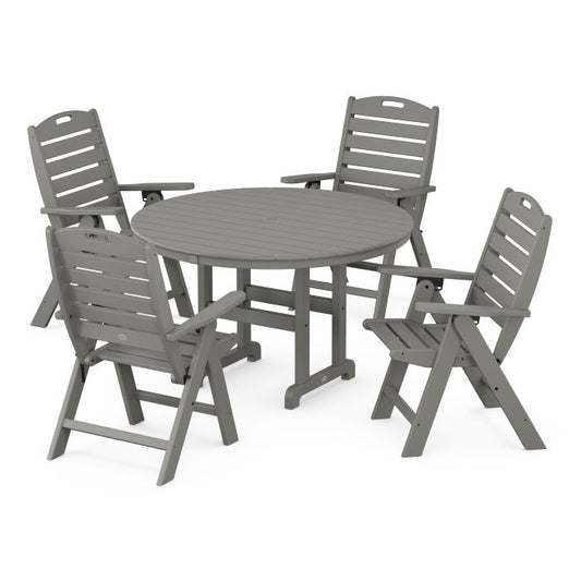 Polywood - Nautical Folding Chair 5-Piece Round Farmhouse Dining Set - FREE SHIPPING