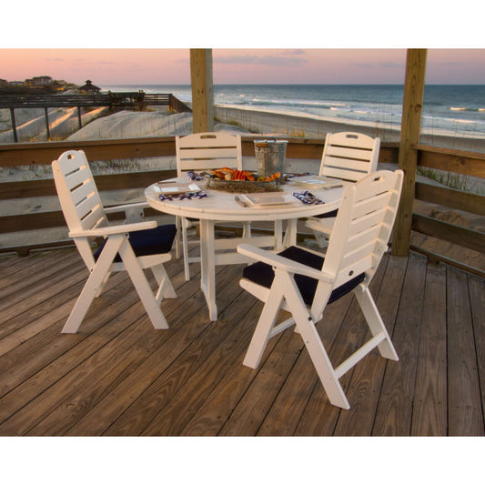 POLYWOOD    Nautical Folding Chair 5-Piece Round Farmhouse Dining Set   FREE SHIPPING