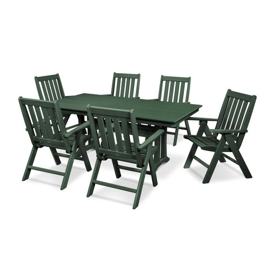 POLYWOOD - Vineyard Folding Chair 7-Piece Farmhouse Dining Set with Trestle Legs - FREE SHIPPING