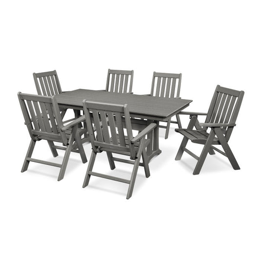 Polywood - Vineyard Folding Chair 7-Piece Farmhouse Dining Set with Trestle Legs - FREE SHIPPING