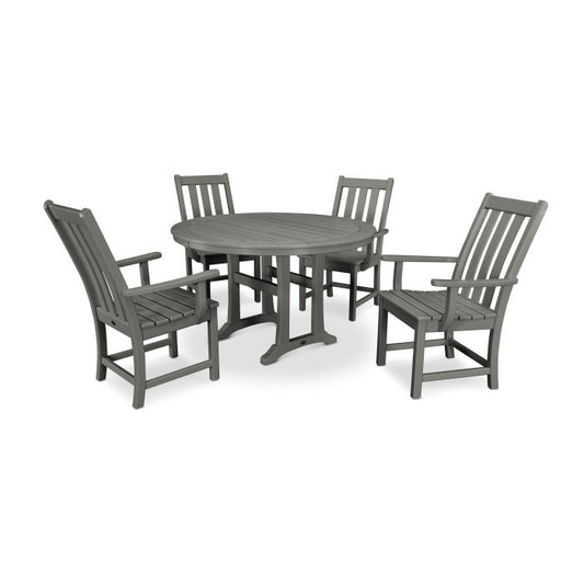 Polywood - Vineyard 5-Piece Round Dining Set with Trestle Legs - FREE SHIPPING
