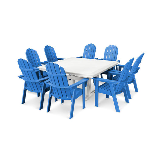 POLYWOOD - Vineyard Curveback Adirondack 9-Piece Nautical Trestle Dining Set - FREE SHIPPING
