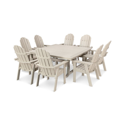 Polywood - Vineyard Curveback Adirondack 9-Piece Nautical Trestle Dining Set - FREE SHIPPING