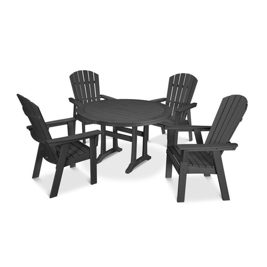Polywood - Nautical Curveback Adirondack 5-Piece Round Dining Set with Trestle Legs - FREE SHIPPING