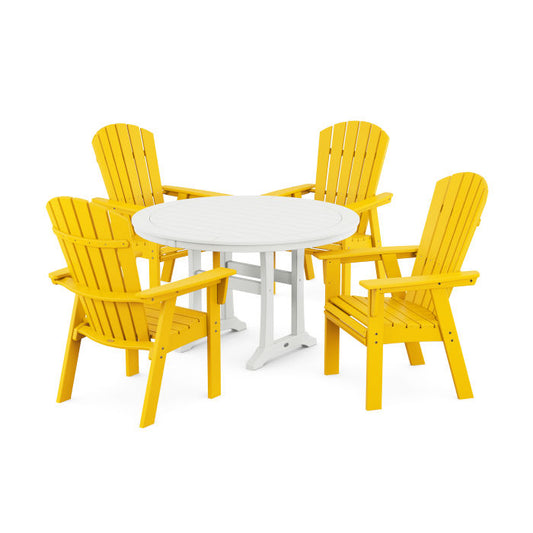 POLYWOOD - Nautical Curveback Adirondack 5-Piece Round Dining Set with Trestle Legs - FREE SHIPPING