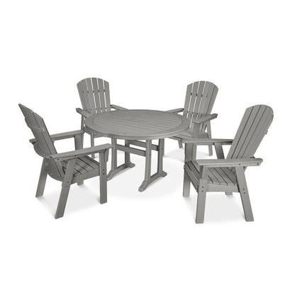 POLYWOOD Nautical Curveback Adirondack 5-Piece Round Dining Set with Trestle Legs FREE SHIPPING