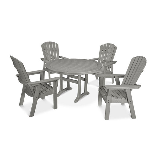Polywood - Nautical Curveback Adirondack 5-Piece Round Dining Set with Trestle Legs - FREE SHIPPING