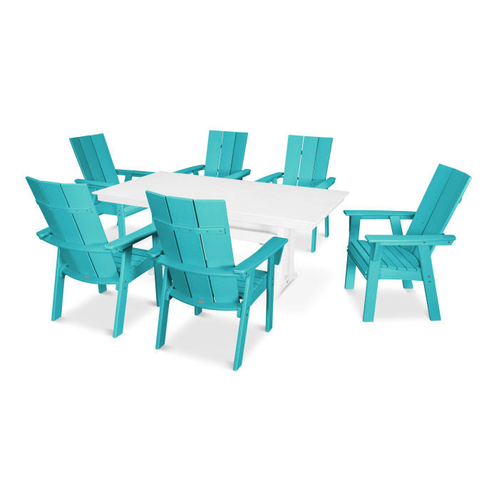 POLYWOOD Modern Curve back Adirondack 7-Piece Farmhouse Dining Set with Trestle Legs FREE SHIPPING