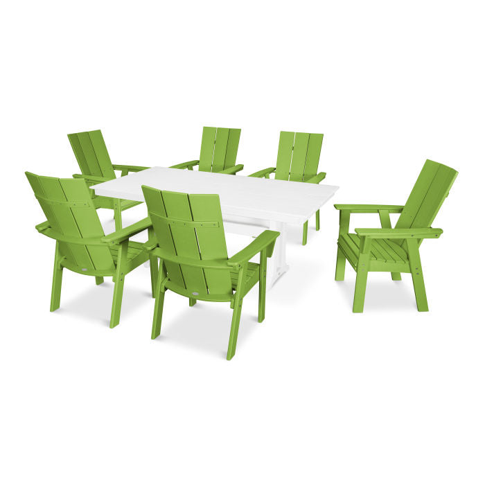 POLYWOOD Modern Curve back Adirondack 7-Piece Farmhouse Dining Set with Trestle Legs FREE SHIPPING