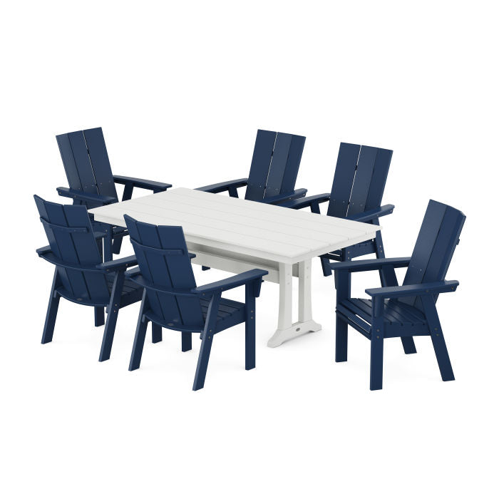 POLYWOOD Modern Curve back Adirondack 7-Piece Farmhouse Dining Set with Trestle Legs FREE SHIPPING