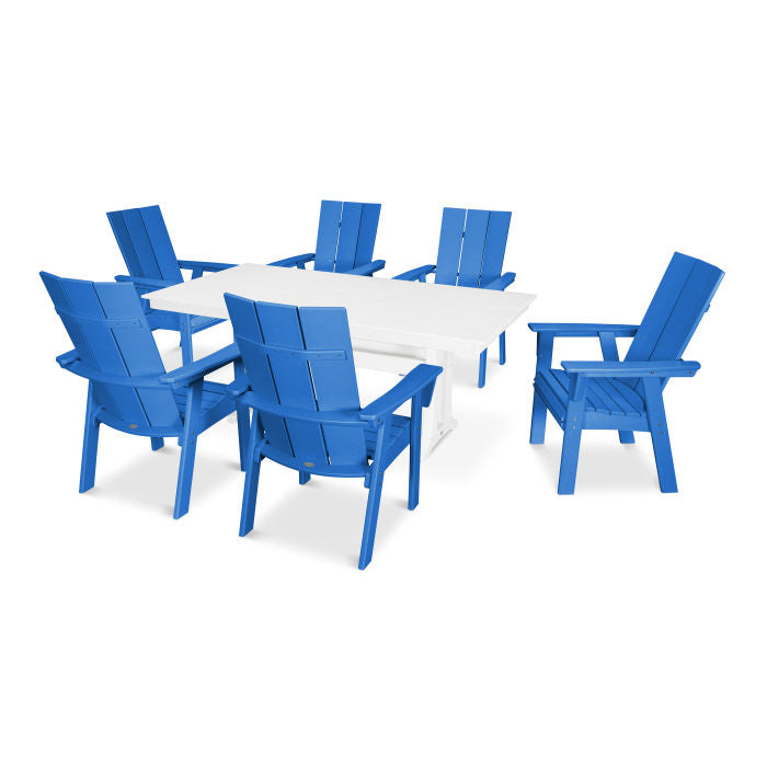 POLYWOOD Modern Curve back Adirondack 7-Piece Farmhouse Dining Set with Trestle Legs FREE SHIPPING