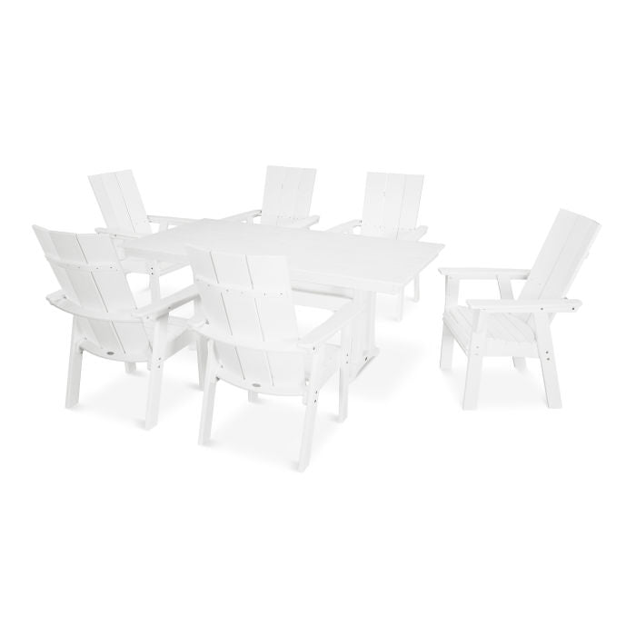 POLYWOOD Modern Curve back Adirondack 7-Piece Farmhouse Dining Set with Trestle Legs FREE SHIPPING
