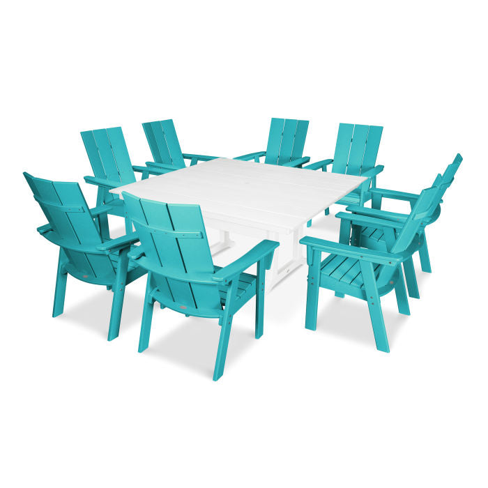 POLYWOOD Modern Curve back Adirondack 9-Piece Farmhouse Trestle Dining Set FREE SHIPPING