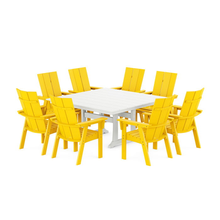 POLYWOOD Modern Curve back Adirondack 9-Piece Farmhouse Trestle Dining Set FREE SHIPPING