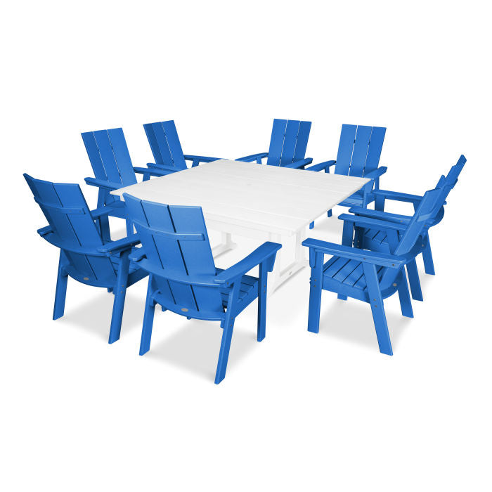 POLYWOOD Modern Curve back Adirondack 9-Piece Farmhouse Trestle Dining Set FREE SHIPPING