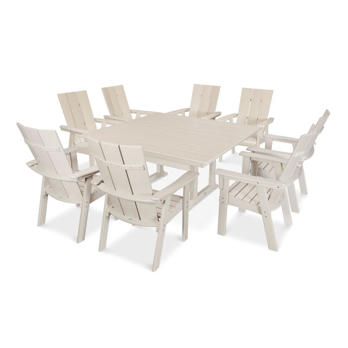 POLYWOOD Modern Curve back Adirondack 9-Piece Farmhouse Trestle Dining Set FREE SHIPPING
