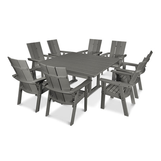 POLYWOOD Modern Curve back Adirondack 9-Piece Farmhouse Trestle Dining Set FREE SHIPPING