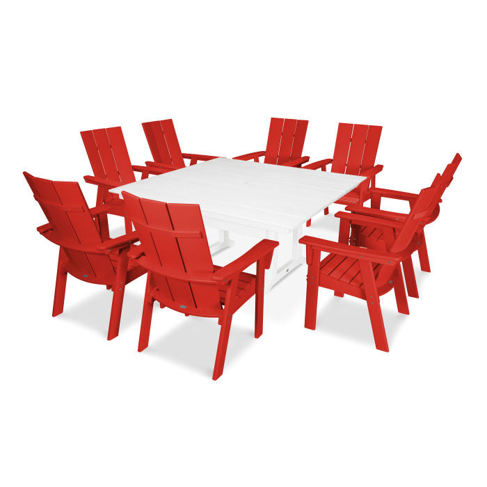POLYWOOD Modern Curve back Adirondack 9-Piece Farmhouse Trestle Dining Set FREE SHIPPING