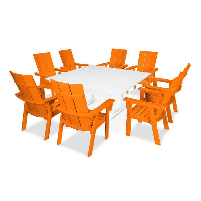 POLYWOOD Modern Curve back Adirondack 9-Piece Farmhouse Trestle Dining Set FREE SHIPPING